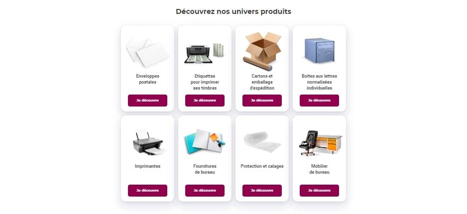 les catégories de produits présentes sur la marketplace de la poste