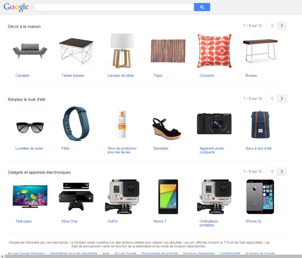 Google Shopping catalogue produit