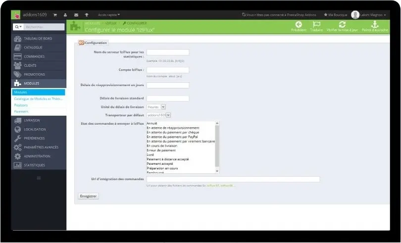 Module Iziflux pour Prestashop 1